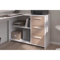 Bureau d'angle 3 tiroirs - ESSENTIEL - Décor Blanc / Chene - 121,2 x