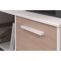 Bureau d'angle 3 tiroirs - ESSENTIEL - Décor Blanc / Chene - 121,2 x