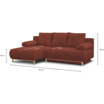 Canapé d'angle gauche convertible - 3 places - MIKA - Tissu velours c