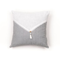 Coussin - TODAY - CHARME - Slub x Chambray x Pompon Capucune - 40 x 40