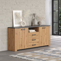 Buffet FOLLOW - Mélamine chene artisan et gris ardoise - 2 Portes + 3