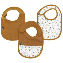 Lot x3 bavoirs - DOMIVA - 0-6 mois - Gaze de coton - Caramel imprimé