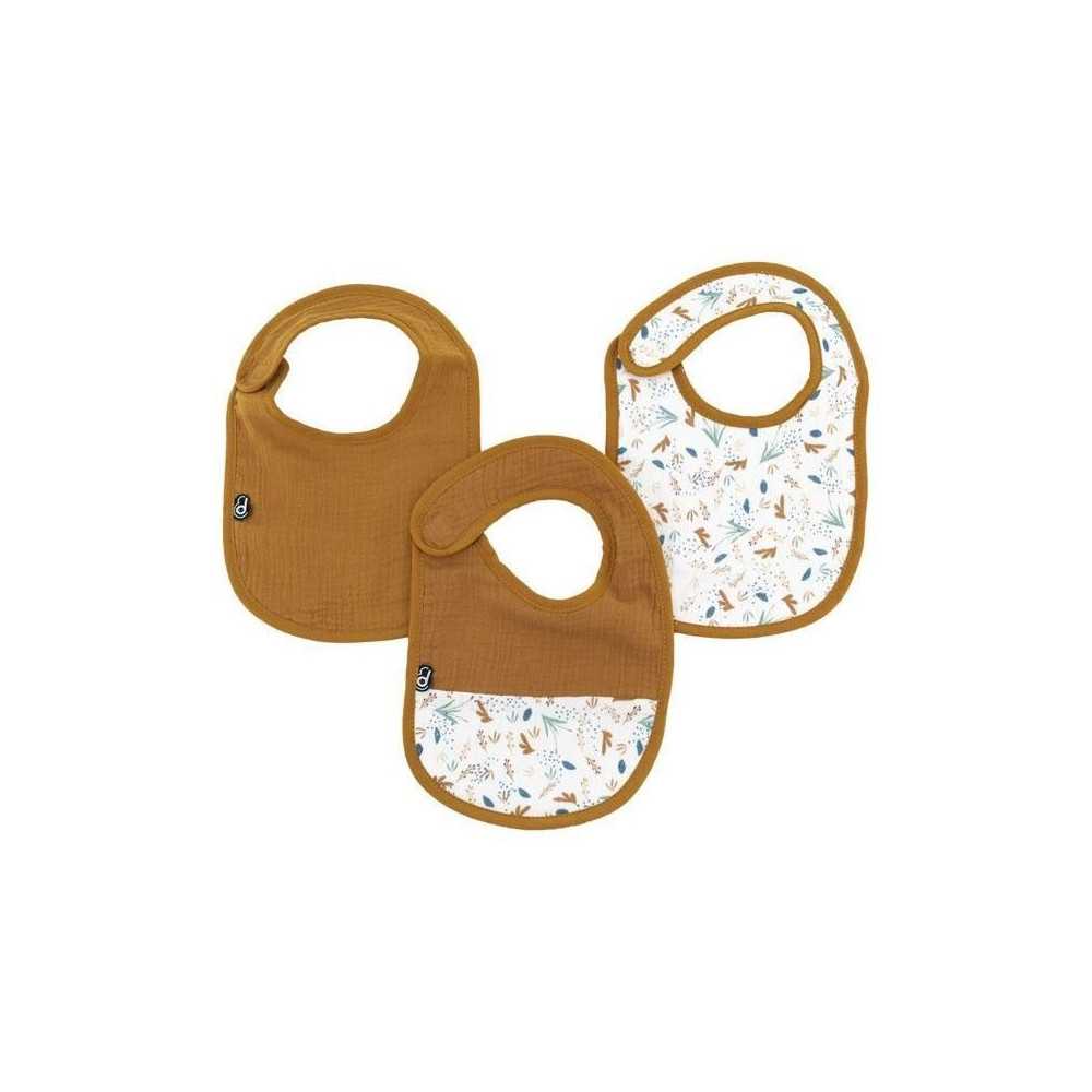 Lot x3 bavoirs - DOMIVA - 0-6 mois - Gaze de coton - Caramel imprimé Lot x3 bavoirs - DOMIVA - 0-6 mois - Gaze de coton - Caramel imprimé