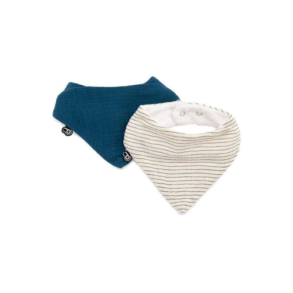 Lot x2 bavoirs bandana - DOMIVA - TU - Mousseline - Indigo rayures Lot x2 bavoirs bandana - DOMIVA - TU - Mousseline - Indigo rayures