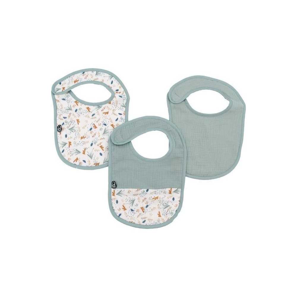 Lot x3 bavoirs - DOMIVA - 0-6 mois - Gaze de coton - Celadon