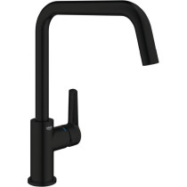 Robinet de cuisine - Mitigeur monocommande évier - Noir mat - Bec hau