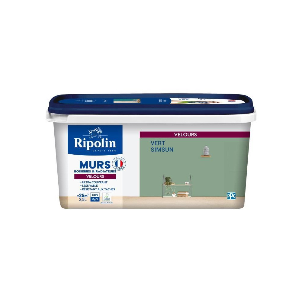 Déco murs boiseries & radiateurs vert simsun velours - RIPOLIN - 2,5 Déco murs boiseries & radiateurs vert simsun velours - RIPOLIN - 2,5