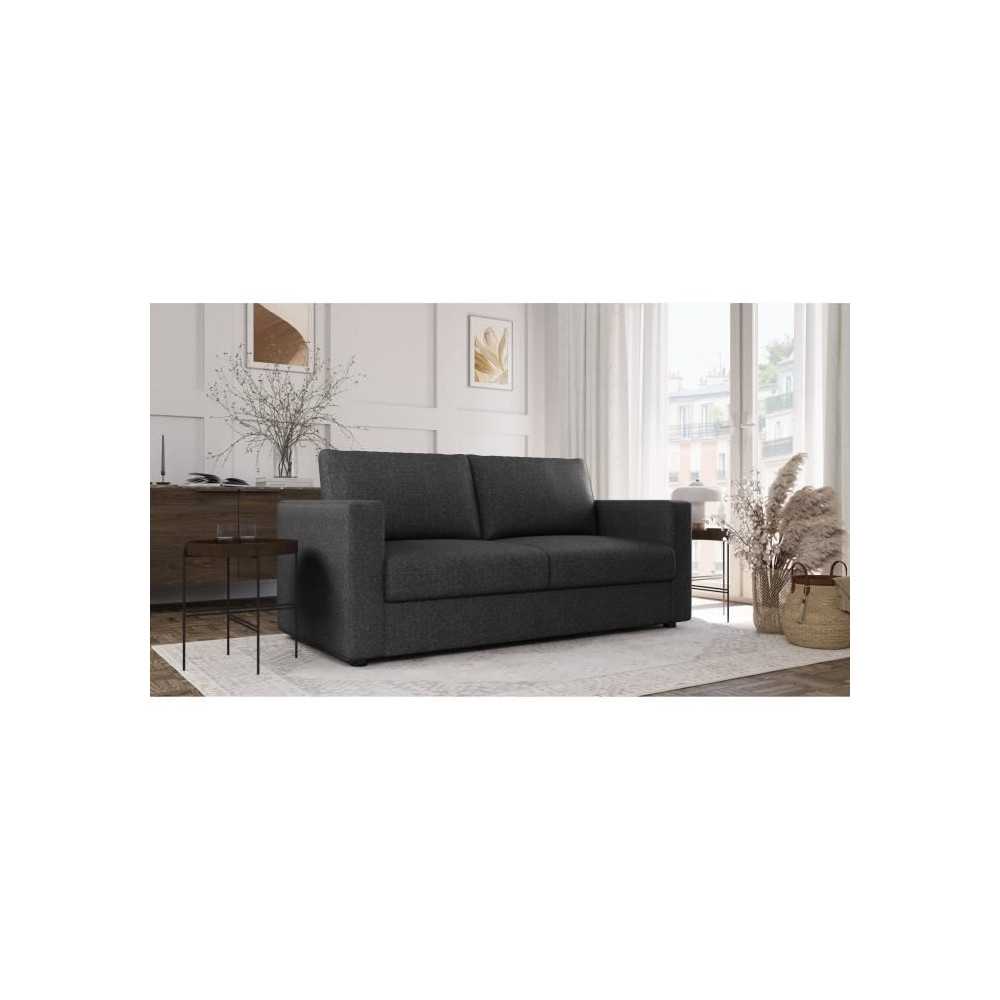 Canapé 3 places - Delta - Tissu Anthracite - Convertible semi-express