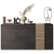 Buffet - VENEZIA - 3 portes - Gris titan mat / Chene Cadiz - 181 x 44