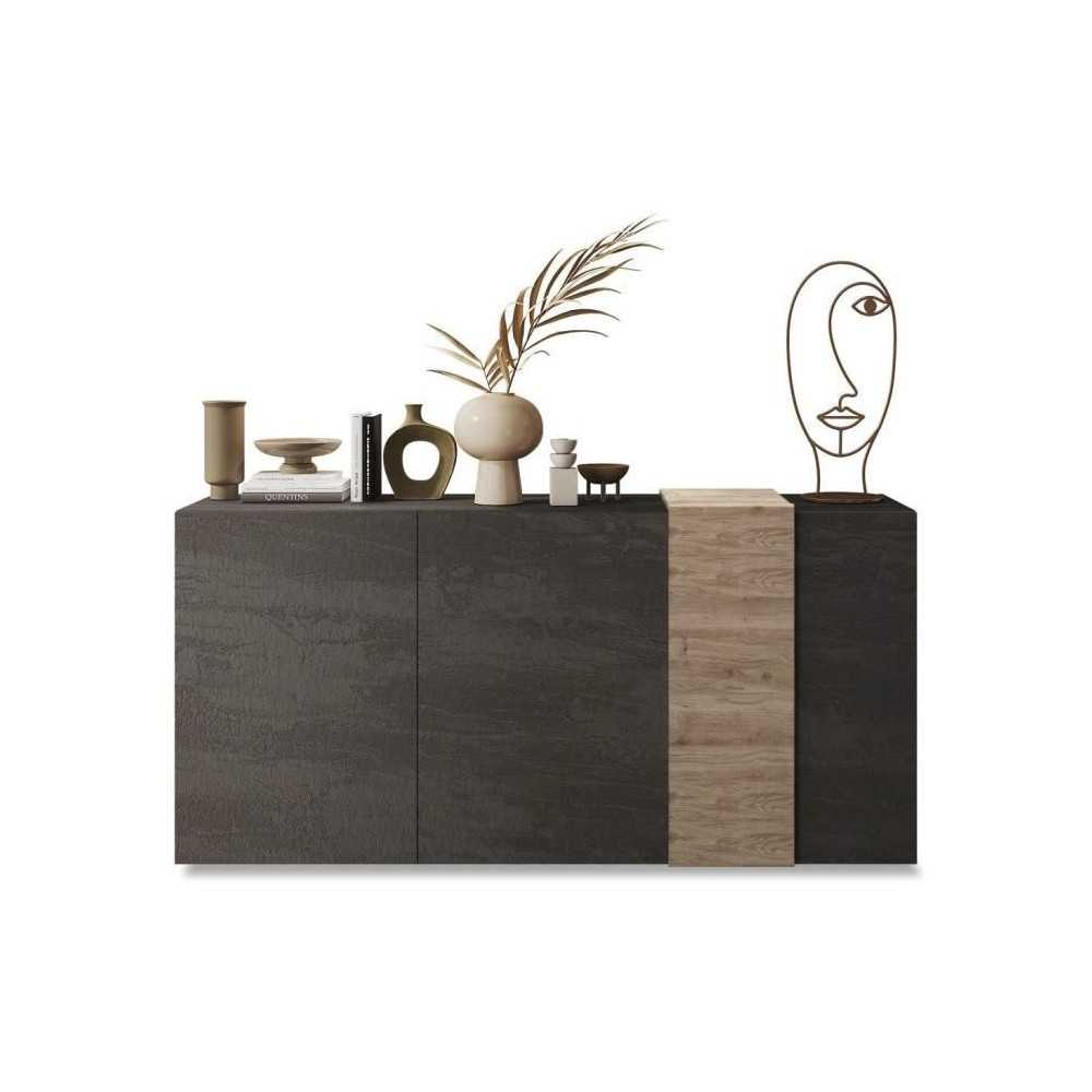 Buffet - VENEZIA - 3 portes - Gris titan mat / Chene Cadiz - 181 x 44 Buffet - VENEZIA - 3 portes - Gris titan mat / Chene Cadiz - 181 x 44