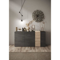 Buffet - VENEZIA - 3 portes - Gris titan mat / Chene Cadiz - 181 x 44