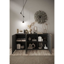 Buffet - VENEZIA - 3 portes - Gris titan mat / Chene Cadiz - 181 x 44
