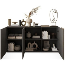 Buffet - VENEZIA - 3 portes - Gris titan mat / Chene Cadiz - 181 x 44