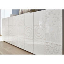 Buffet - MIRONA - 4 portes - Blanc laqué brillant avec serigraphie -
