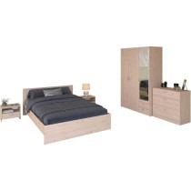 Chambre complete - VARIA - Chene - Lit 140, 2 chevets, 1 commode, 1 ar
