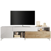 Meuble Tv - MONTECARLO XXL - 1 porte - 2 tiroirs - Blanc laqué / Chen