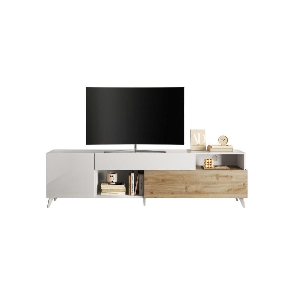 Meuble Tv - MONTECARLO XXL - 1 porte - 2 tiroirs - Blanc laqué / Chen Meuble Tv - MONTECARLO XXL - 1 porte - 2 tiroirs - Blanc laqué / Chen