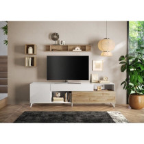 Meuble Tv - MONTECARLO XXL - 1 porte - 2 tiroirs - Blanc laqué / Chen
