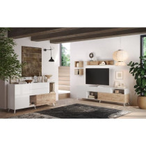 Meuble Tv - MONTECARLO XXL - 1 porte - 2 tiroirs - Blanc laqué / Chen