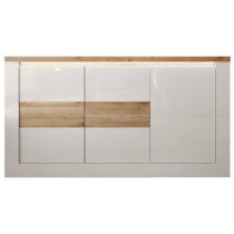 Buffet - IMOLA - Blanc laqué brillant / Chene Clair - 3 portes - 160