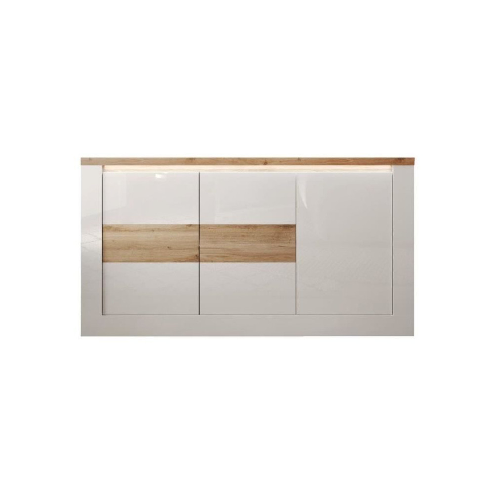 Buffet - IMOLA - Blanc laqué brillant / Chene Clair - 3 portes - 160