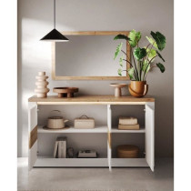 Buffet - IMOLA - Blanc laqué brillant / Chene Clair - 3 portes - 160