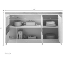 Buffet - IMOLA - Blanc laqué brillant / Chene Clair - 3 portes - 160