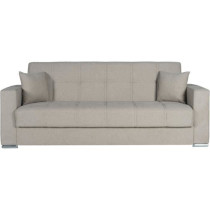 Canapé convertible 3 places - ALBA - Tissu beige - 2 coussins - Coffr