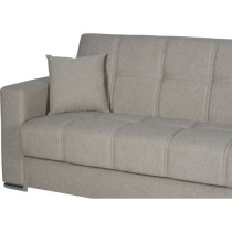 Canapé convertible 3 places - ALBA - Tissu beige - 2 coussins - Coffr