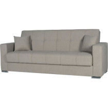 Canapé convertible 3 places - ALBA - Tissu beige - 2 coussins - Coffr
