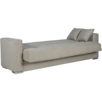 Canapé convertible 3 places - ALBA - Tissu beige - 2 coussins - Coffr