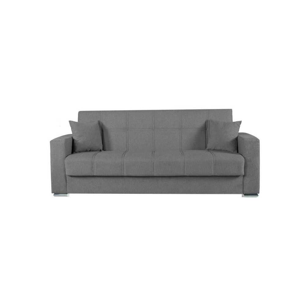 Canapé convertible 3 places - ALBA - Tissu gris foncé - 2 coussins -