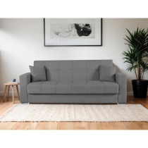 Canapé convertible 3 places - ALBA - Tissu gris foncé - 2 coussins -