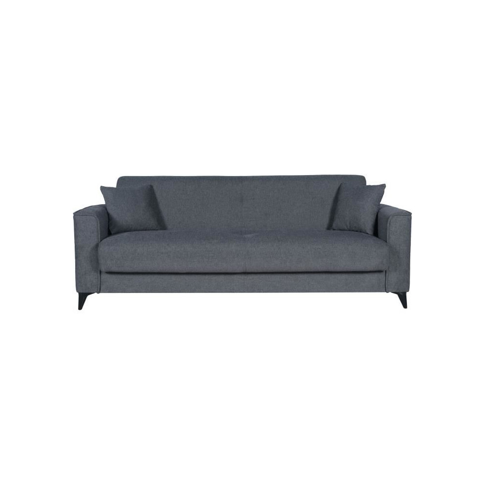 Canapé convertible 3 places - BERGAMO - Tissu gris foncé - 2 coussin Canapé convertible 3 places - BERGAMO - Tissu gris foncé - 2 coussin