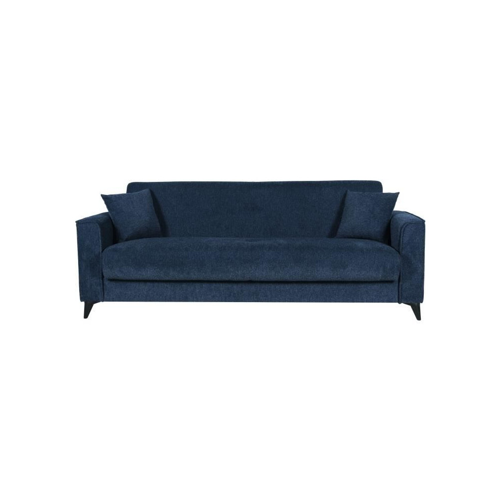 Canapé convertible 3 places - BERGAMO - Tissu bleu foncé - 2 coussin Canapé convertible 3 places - BERGAMO - Tissu bleu foncé - 2 coussin