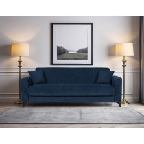 Canapé convertible 3 places - BERGAMO - Tissu bleu foncé - 2 coussin