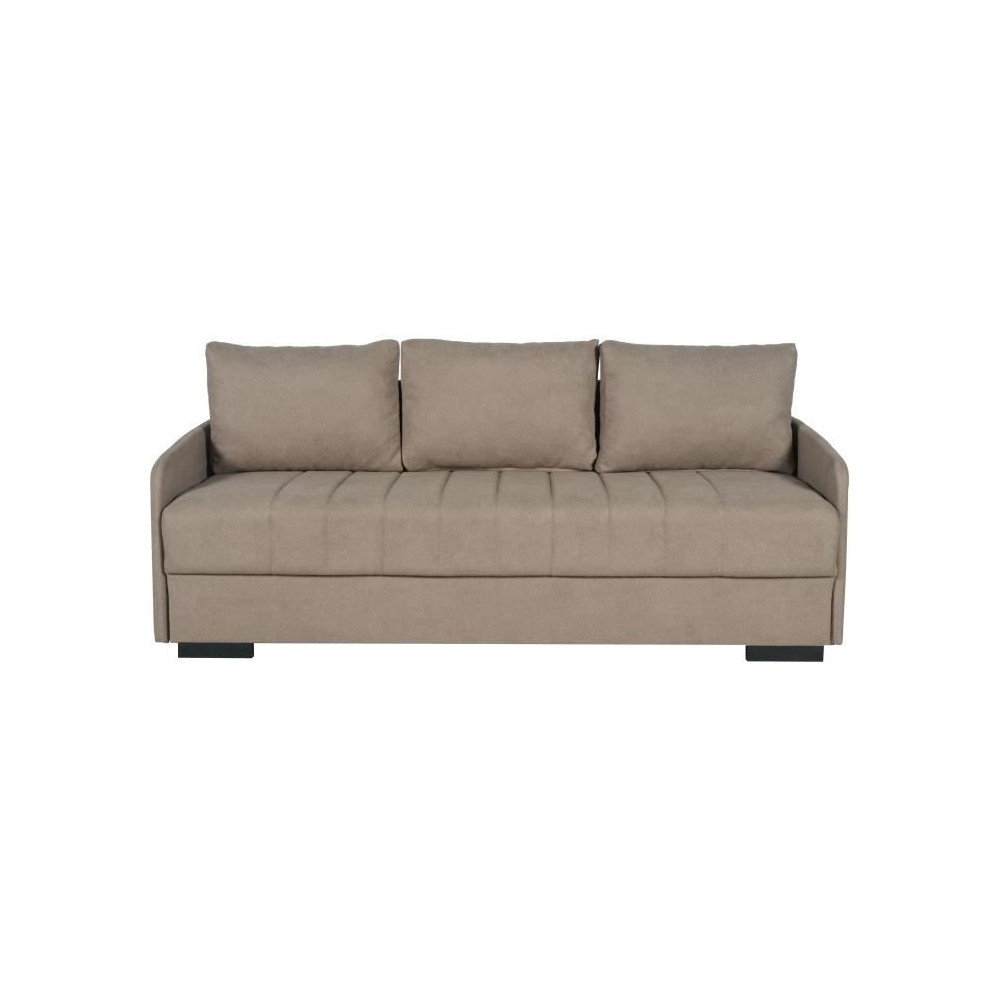 Canapé convertible 3 places - BETTA - Tissu beige - Couchage 145 x 19