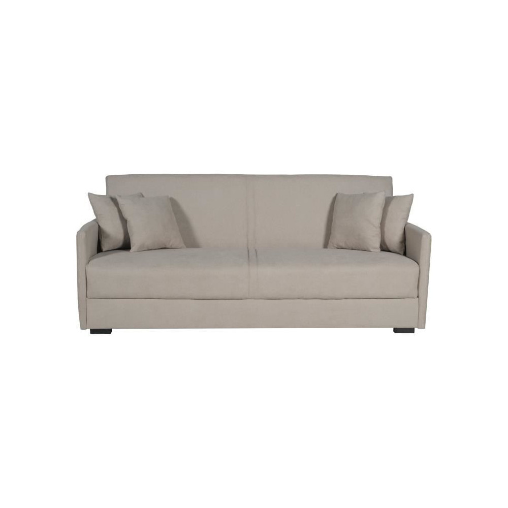 Canapé convertible 3 places - BIANCA - Tissu beige - 4 coussins - Cof