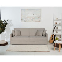 Canapé convertible 3 places - BIANCA - Tissu beige - 4 coussins - Cof