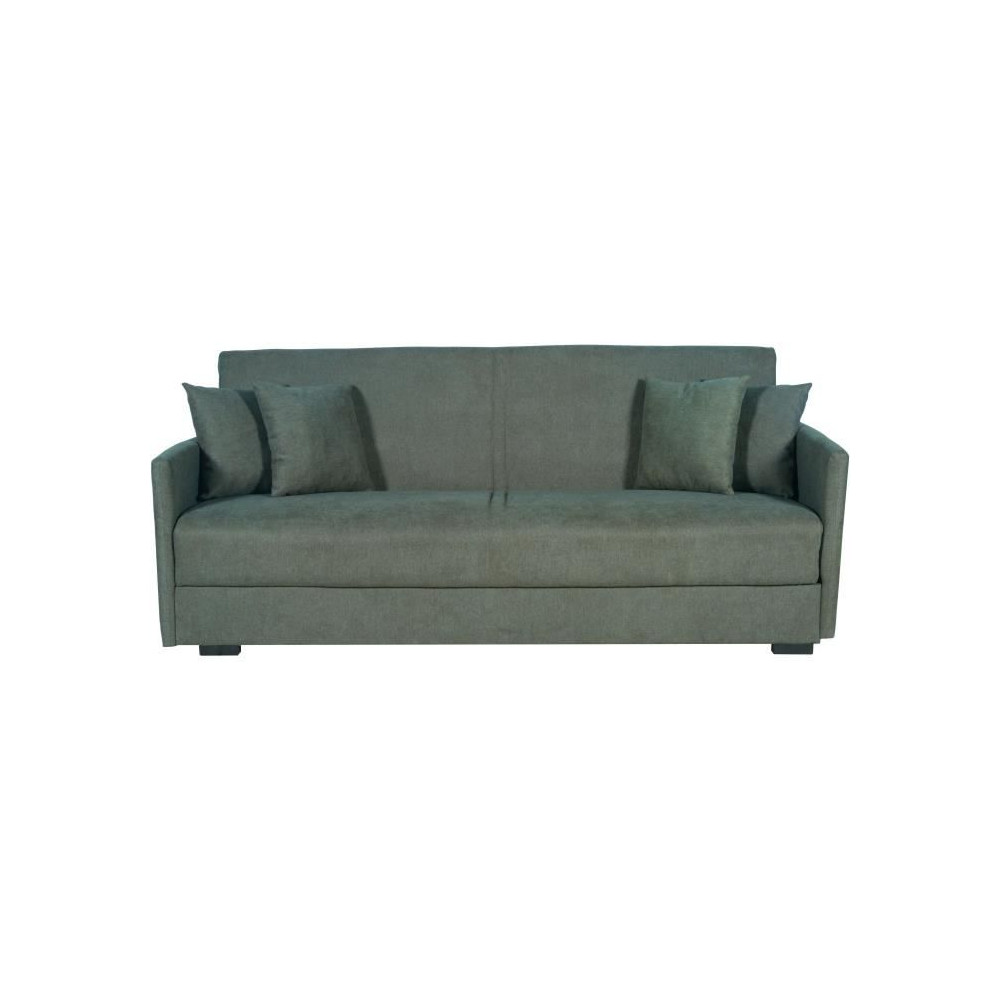 Canapé convertible 3 places - BIANCA - Tissu vert foncé - 4 coussins