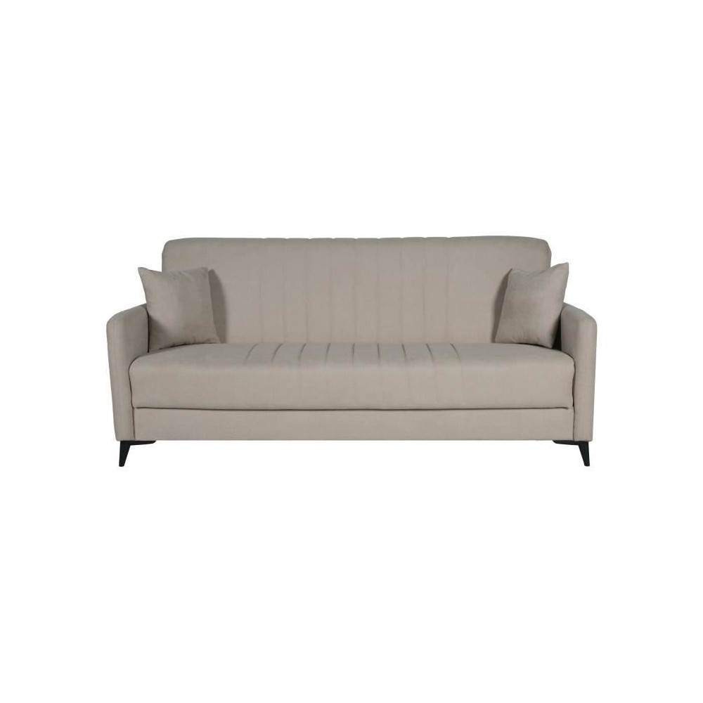 Canapé convertible - 3 places - ENZO - Tissu beige - 2 coussins - Cof Canapé convertible - 3 places - ENZO - Tissu beige - 2 coussins - Cof