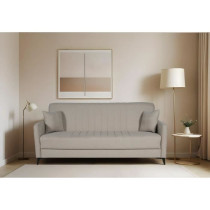 Canapé convertible - 3 places - ENZO - Tissu beige - 2 coussins - Cof
