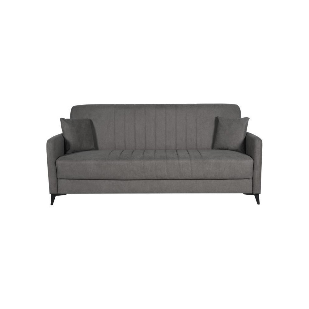 Canapé convertible - 3 places - ENZO - Tissu taupe - 2 coussins - Cof Canapé convertible - 3 places - ENZO - Tissu taupe - 2 coussins - Cof