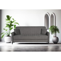 Canapé convertible - 3 places - ENZO - Tissu taupe - 2 coussins - Cof