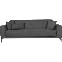 Canapé convertible 3 places - HENRY - Tissu gris clair - 3 coussins -