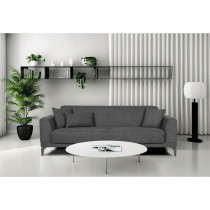 Canapé convertible 3 places - HENRY - Tissu gris clair - 3 coussins -