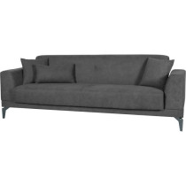 Canapé convertible 3 places - HENRY - Tissu gris clair - 3 coussins -
