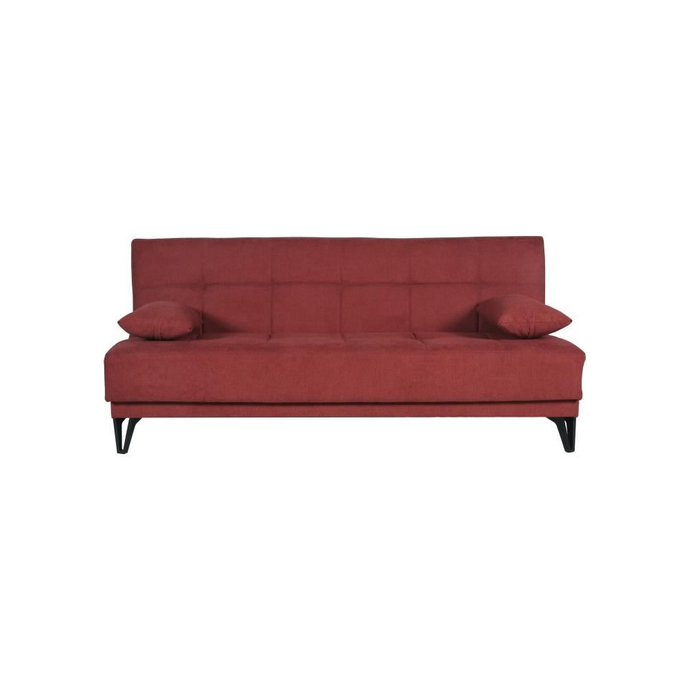 Banquette convertible 3 places - LIMRA - Tissu rouge - 2 coussins - Co Banquette convertible 3 places - LIMRA - Tissu rouge - 2 coussins - Co