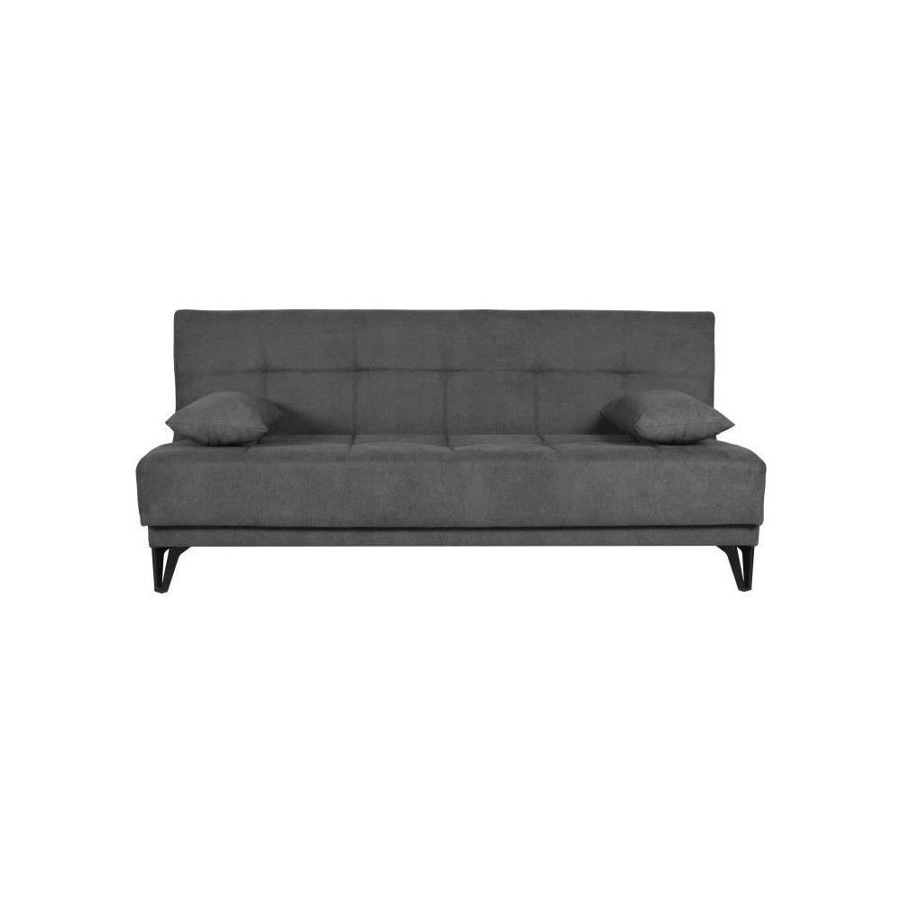 Banquette convertible 3 places - LIMRA - Tissu gris clair - 2 coussins Banquette convertible 3 places - LIMRA - Tissu gris clair - 2 coussins