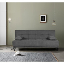Banquette convertible 3 places - LIMRA - Tissu gris clair - 2 coussins